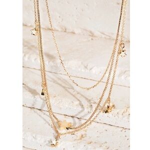 Star Charmed 3 Strand Tiered Necklace Gold 3320